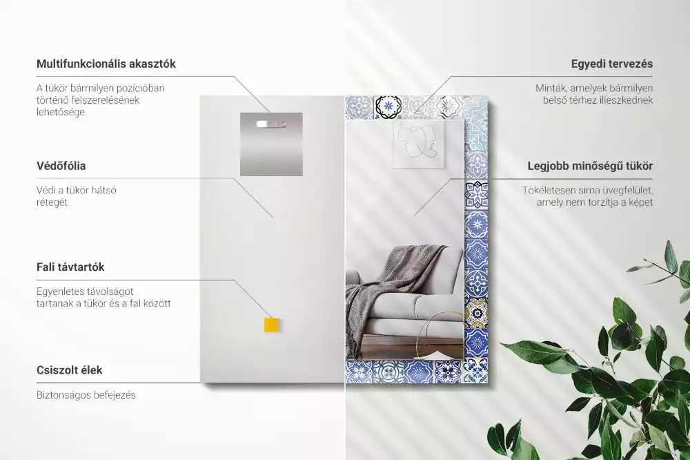 Rechthoekige spiegel lijst met print Marokkaanse patronen