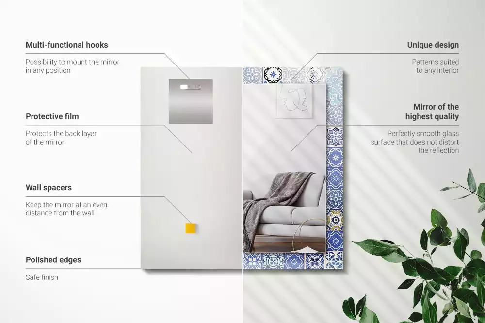 Rechthoekige spiegel lijst met print Marokkaanse patronen