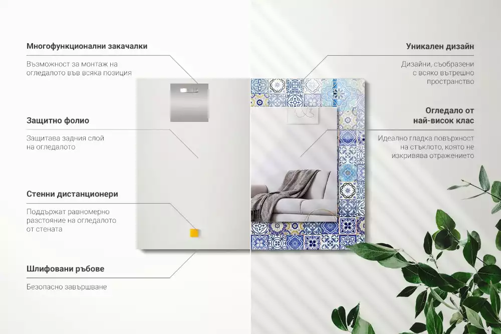 Rechthoekige spiegel lijst met print Marokkaanse patronen