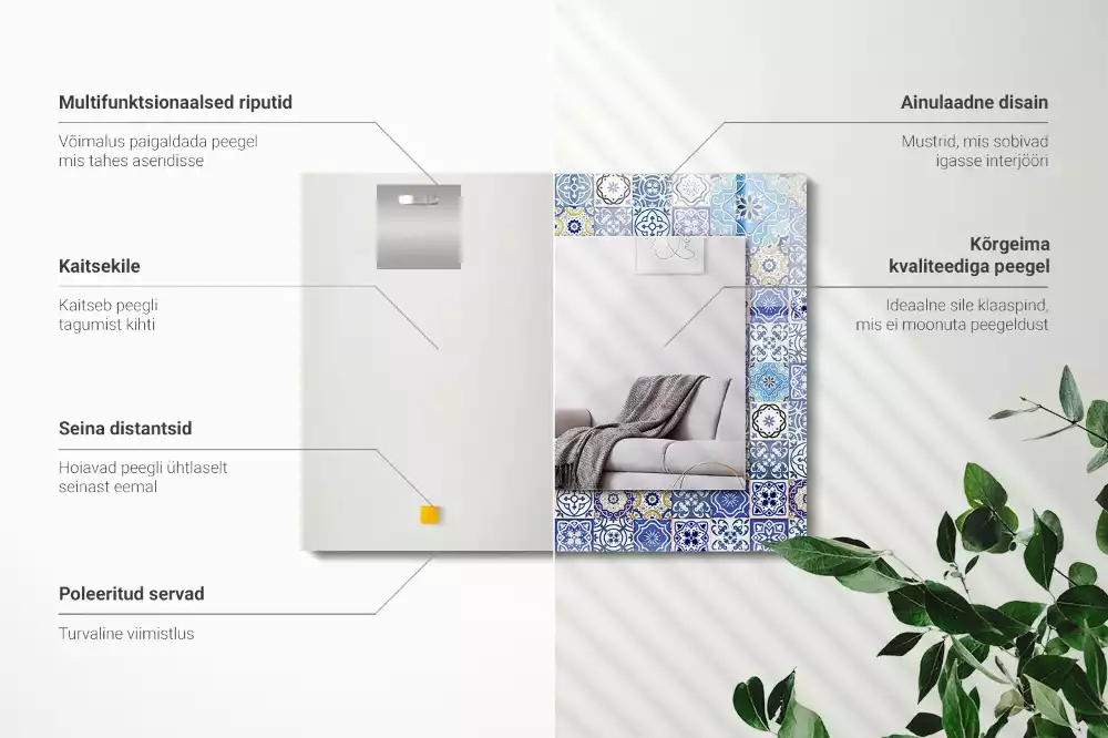 Rechthoekige spiegel lijst met print Marokkaanse patronen