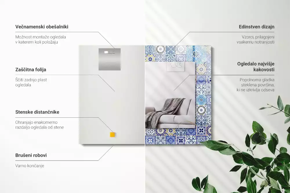 Rechthoekige spiegel lijst met print Marokkaanse patronen