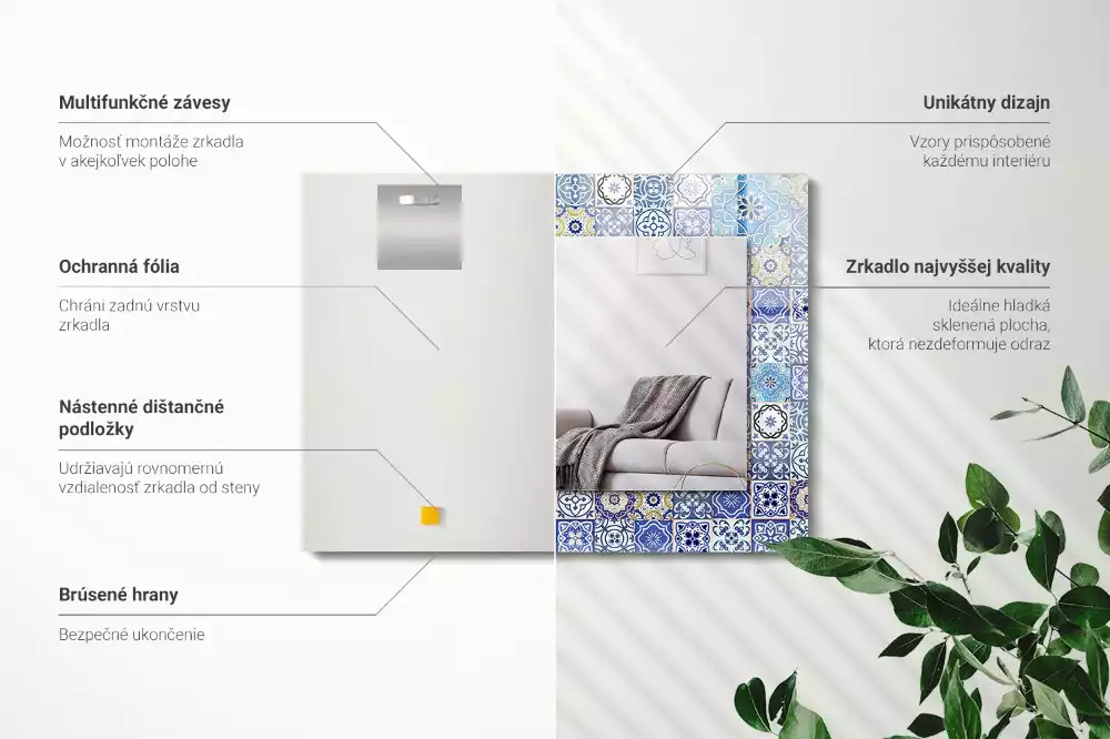 Rechthoekige spiegel lijst met print Marokkaanse patronen