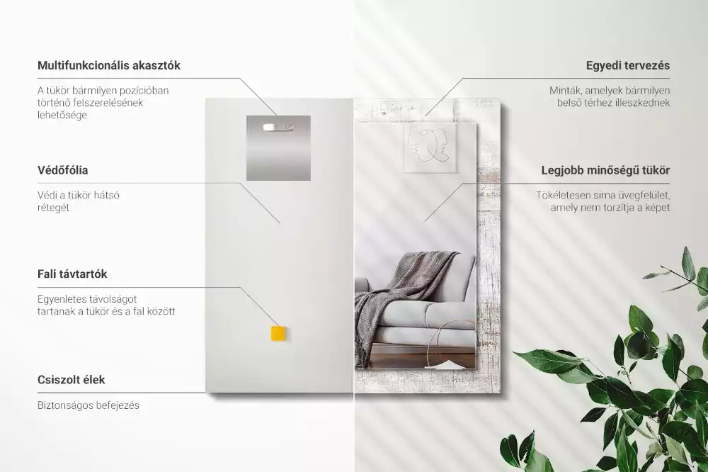 Bedrukte rechthoekige spiegel Oud hout