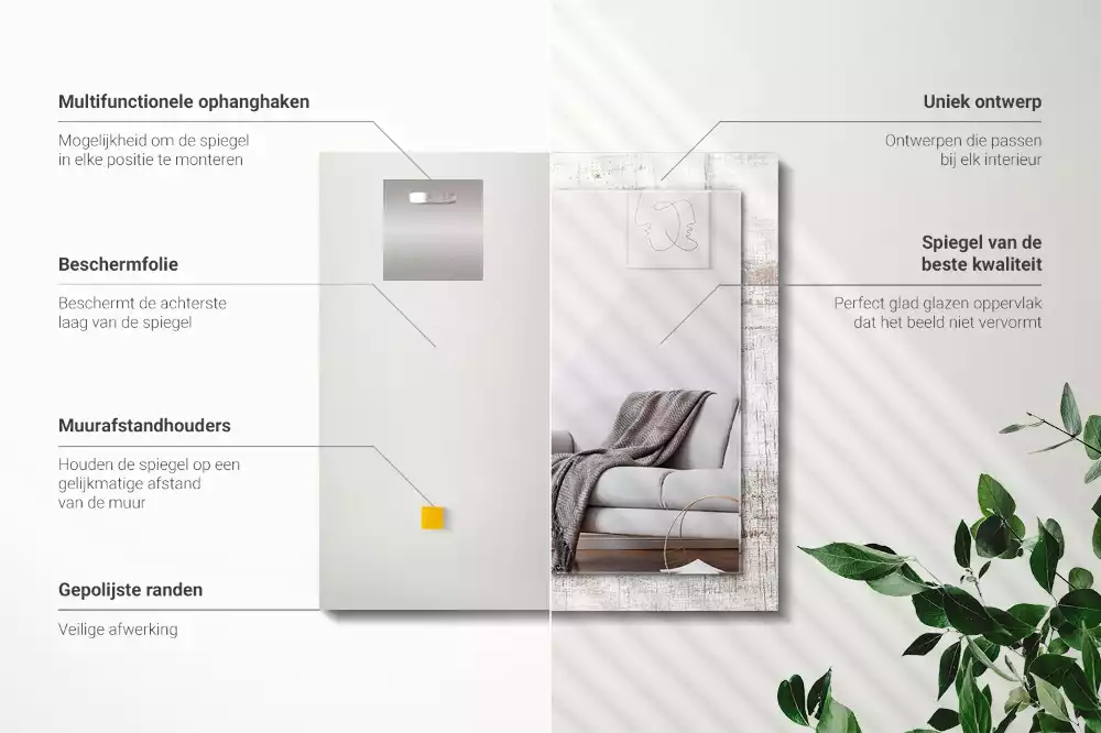 Bedrukte rechthoekige spiegel Oud hout