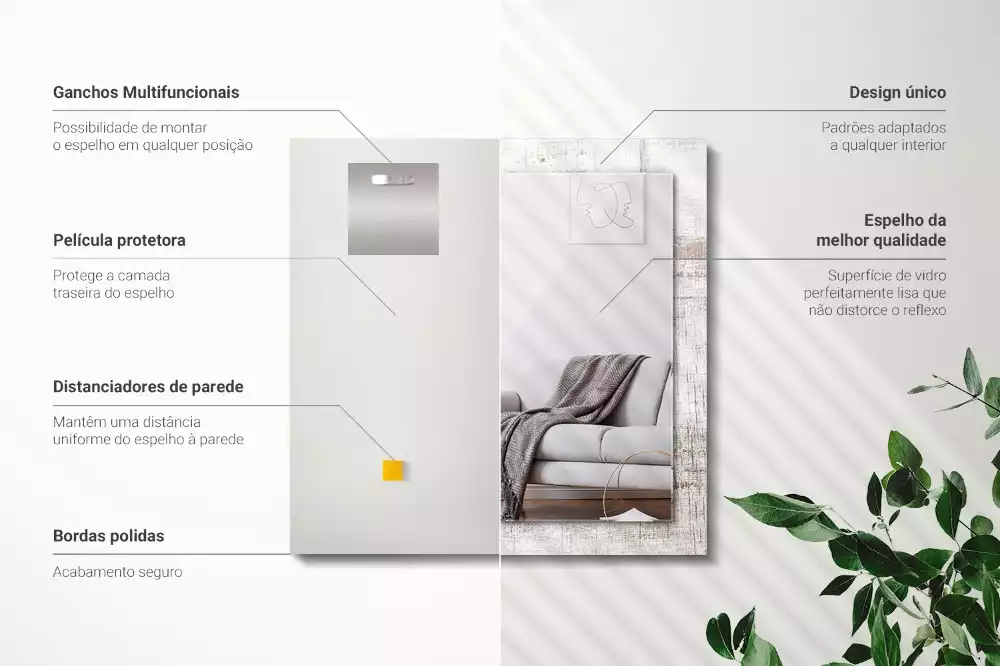 Bedrukte rechthoekige spiegel Oud hout