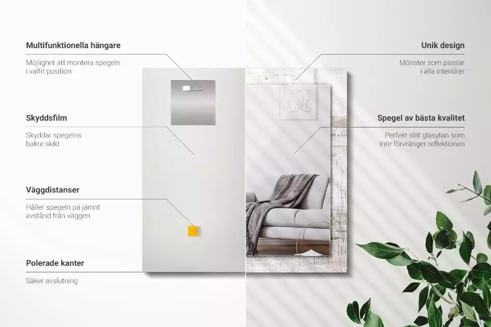 Bedrukte rechthoekige spiegel Oud hout