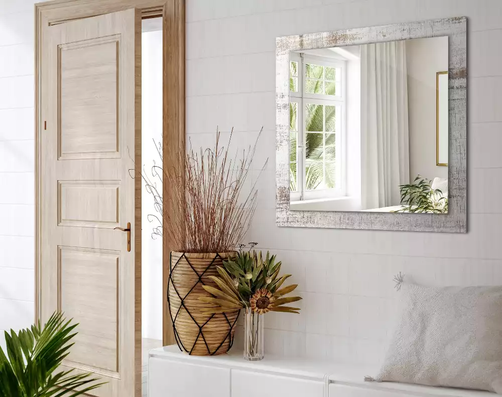 Bedrukte rechthoekige spiegel Oud hout