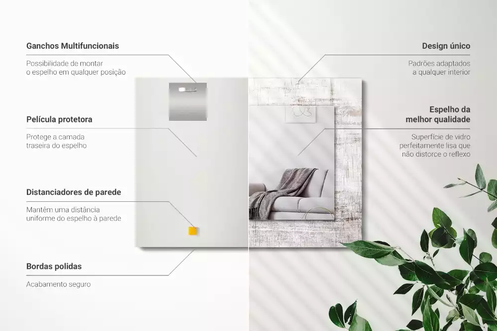 Bedrukte rechthoekige spiegel Oud hout