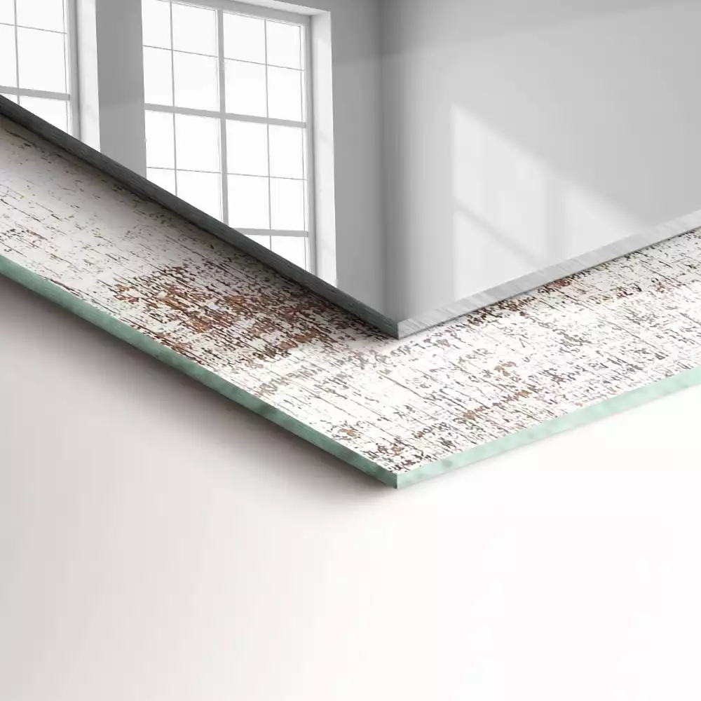 Bedrukte rechthoekige spiegel Oud hout