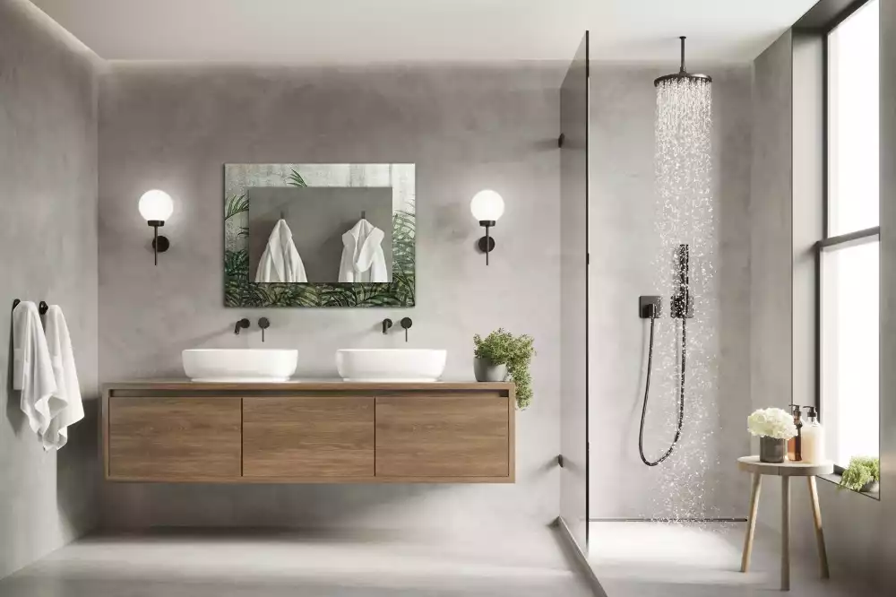 Rechthoekige spiegel met bedrukte lijst Groene varenbladeren