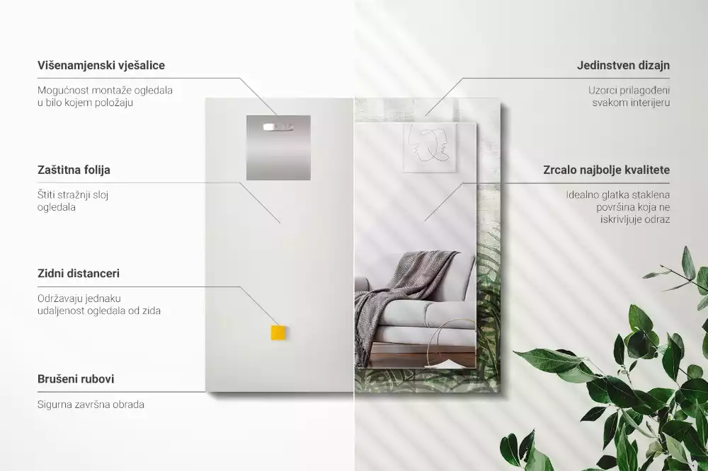 Rechthoekige spiegel met bedrukte lijst Groene varenbladeren