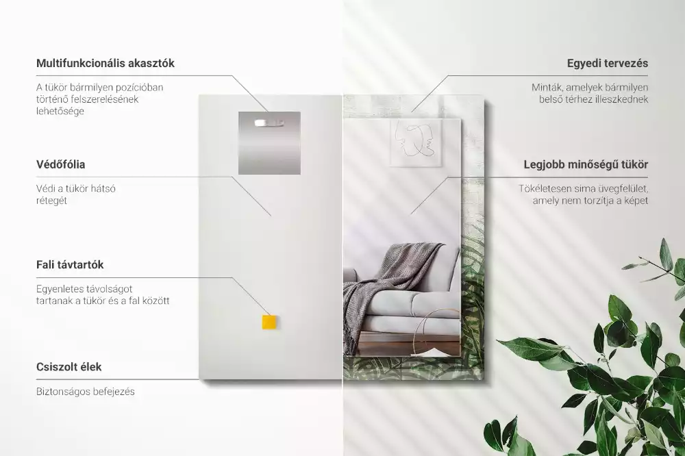 Rechthoekige spiegel met bedrukte lijst Groene varenbladeren