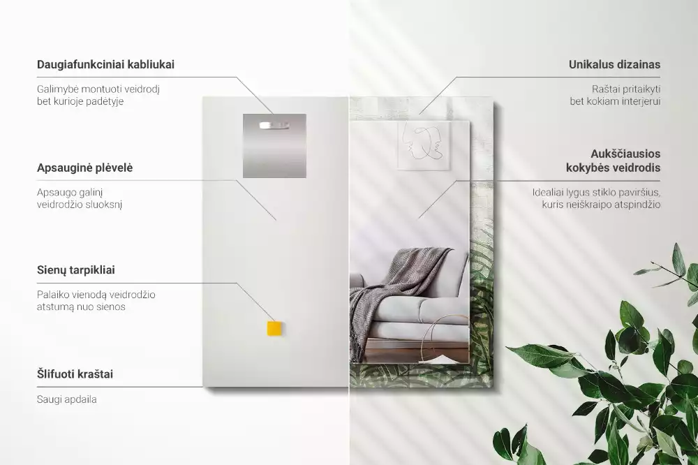 Rechthoekige spiegel met bedrukte lijst Groene varenbladeren