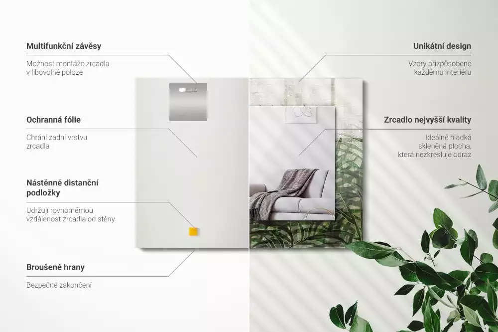 Rechthoekige spiegel met bedrukte lijst Groene varenbladeren
