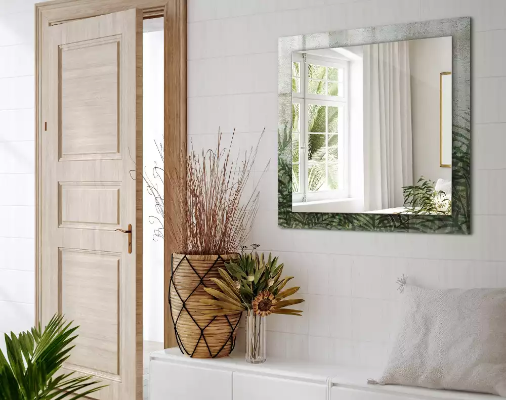 Rechthoekige spiegel met bedrukte lijst Groene varenbladeren