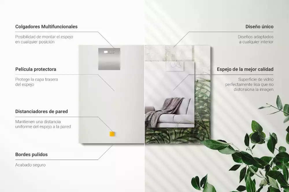 Rechthoekige spiegel met bedrukte lijst Groene varenbladeren