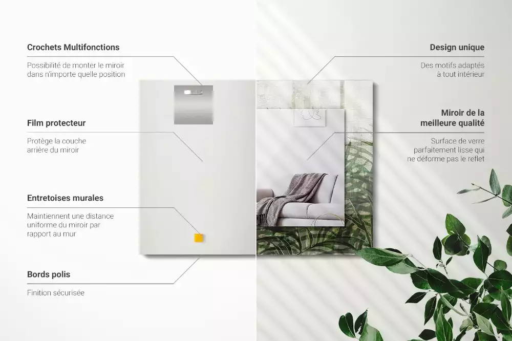 Rechthoekige spiegel met bedrukte lijst Groene varenbladeren