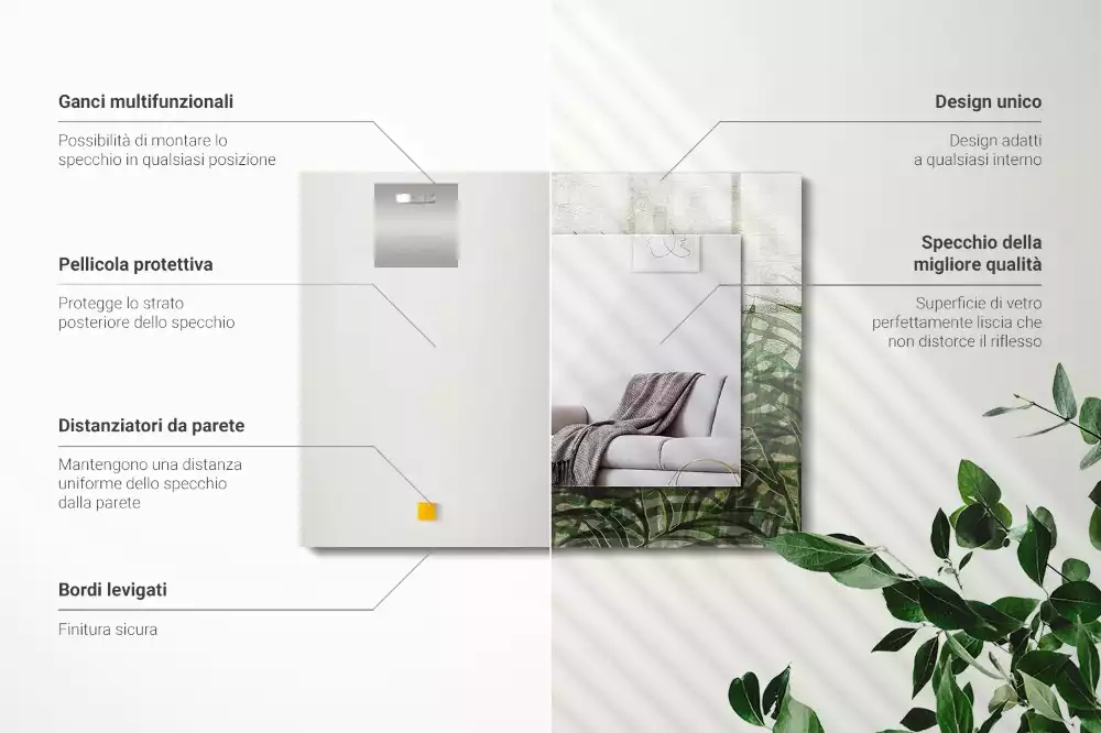Rechthoekige spiegel met bedrukte lijst Groene varenbladeren