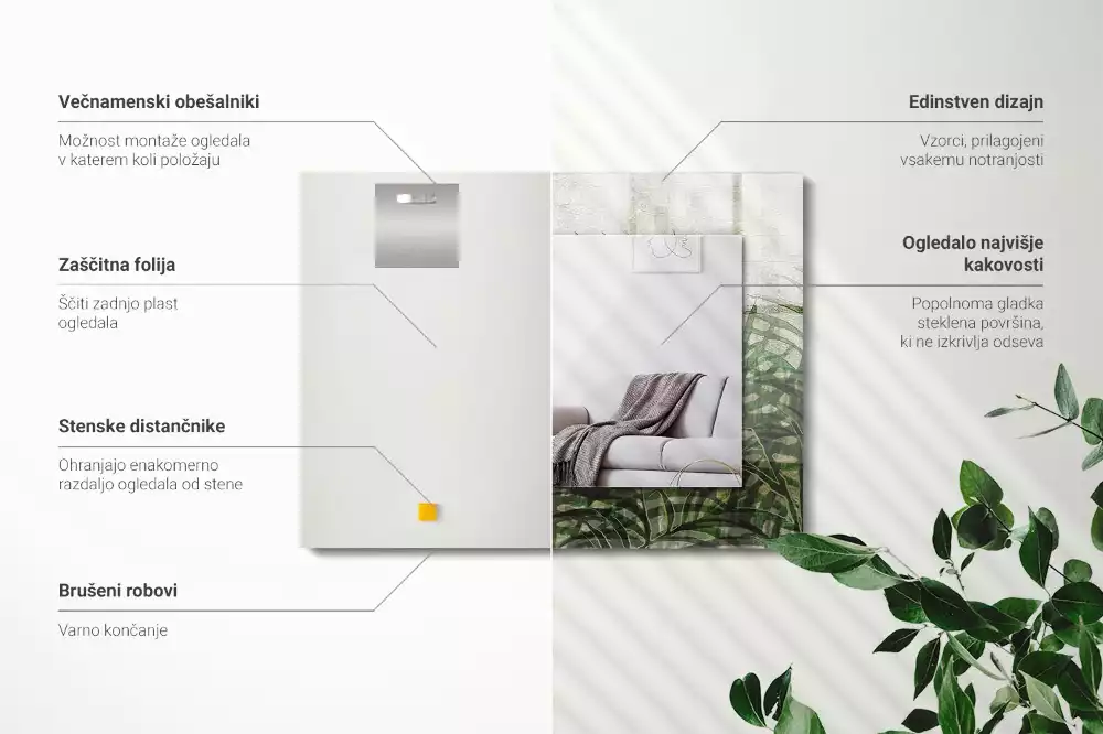 Rechthoekige spiegel met bedrukte lijst Groene varenbladeren