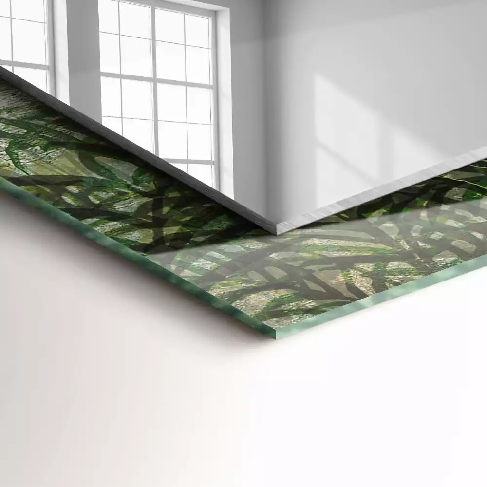 Rechthoekige spiegel met bedrukte lijst Groene varenbladeren