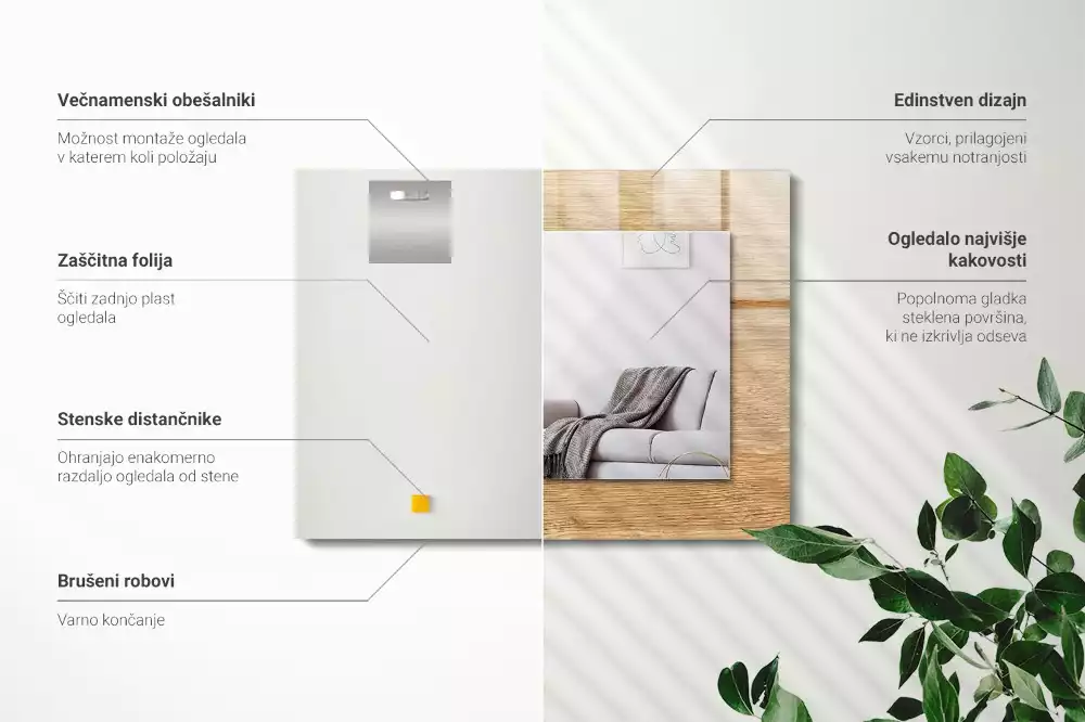 Rechthoekige spiegel met decoratie Hout met structuur