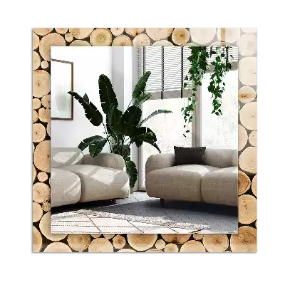 Rechthoekige spiegel lijst met print Dwarsdoorsneden van boomstammen