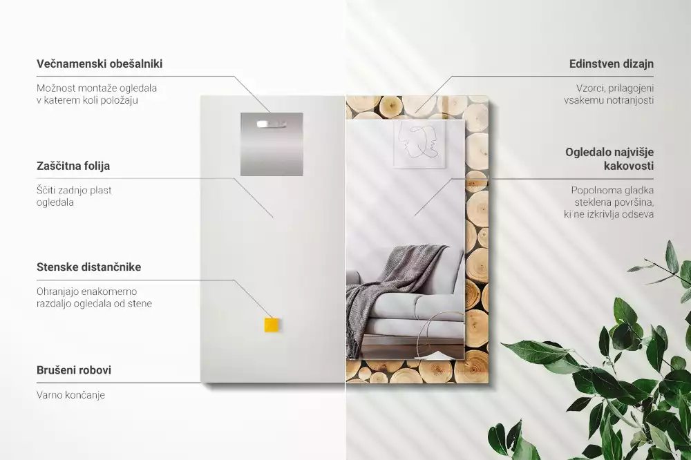 Rechthoekige spiegel lijst met print Dwarsdoorsneden van boomstammen