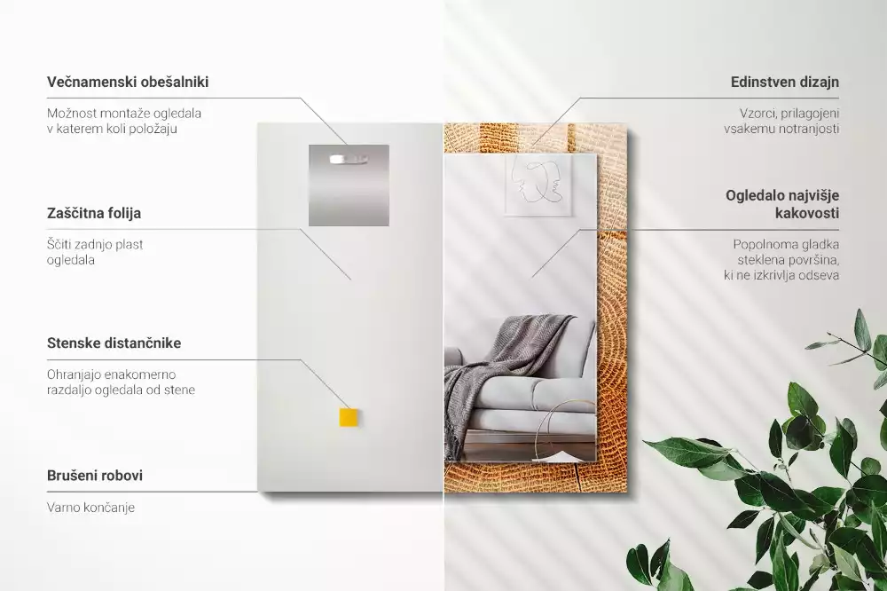 Bedrukte rechthoekige spiegel Dwarsdoorsnede van een boomstam met groeiringen