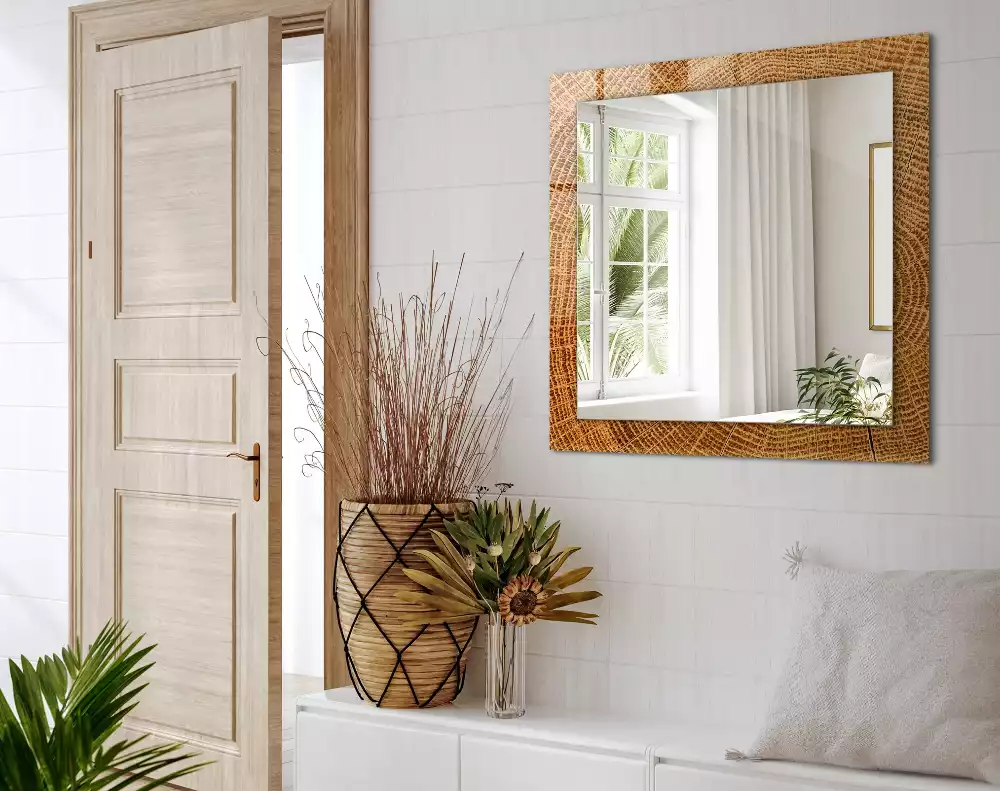 Bedrukte rechthoekige spiegel Dwarsdoorsnede van een boomstam met groeiringen