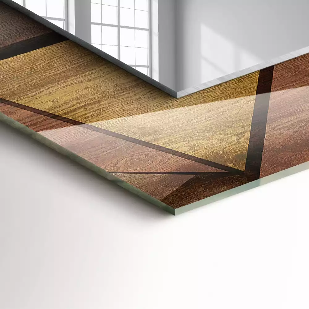 Rechthoekige spiegel met bedrukte lijst Houten geometrische patronen