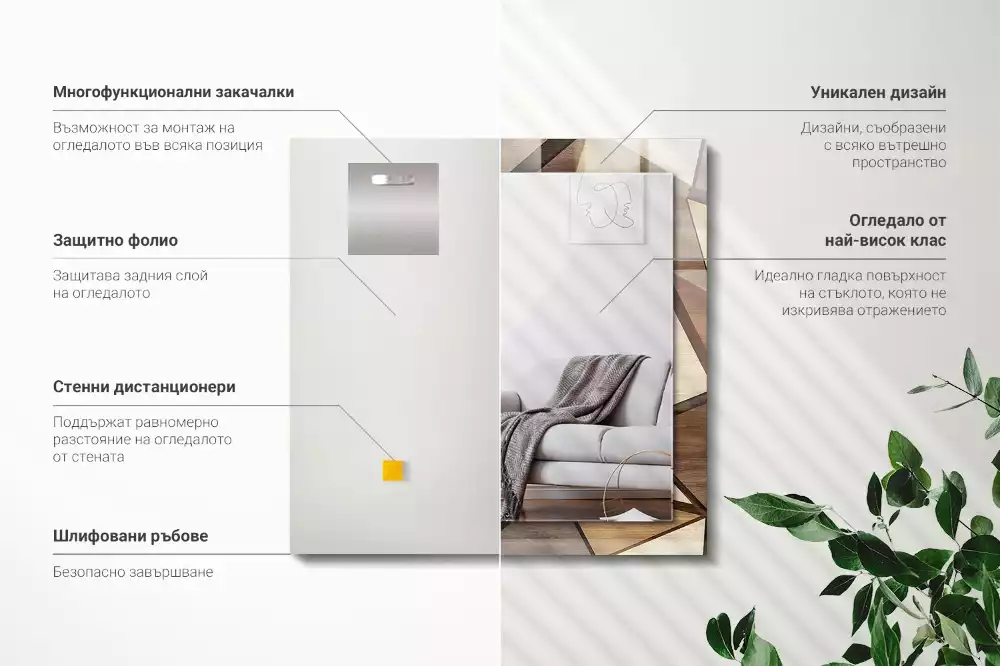 Rechthoekige spiegel met bedrukte lijst Houten geometrische patronen