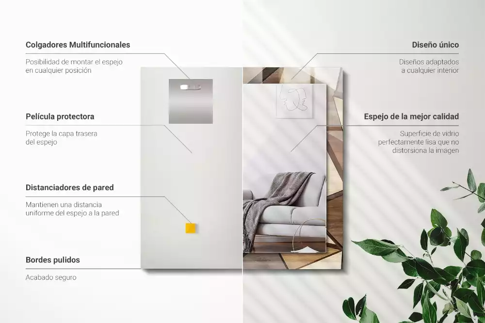 Rechthoekige spiegel met bedrukte lijst Houten geometrische patronen