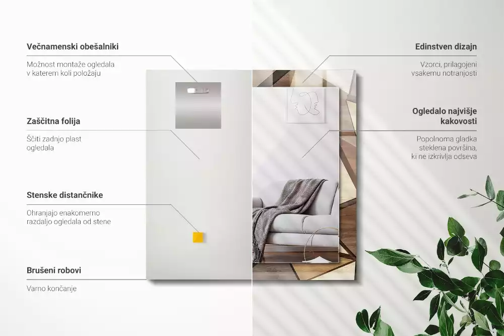 Rechthoekige spiegel met bedrukte lijst Houten geometrische patronen