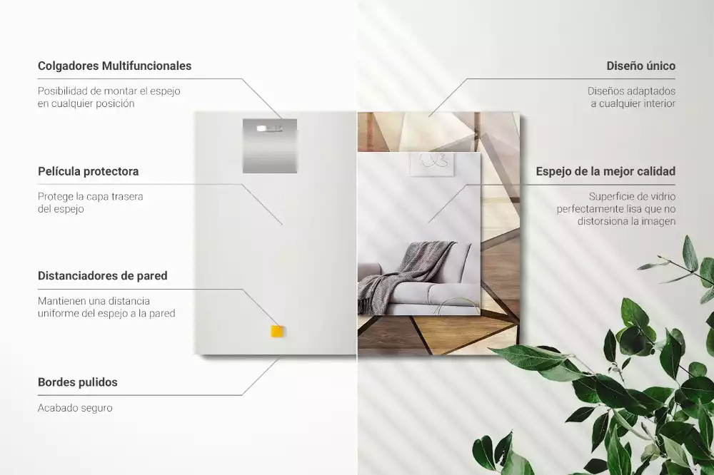 Rechthoekige spiegel met bedrukte lijst Houten geometrische patronen