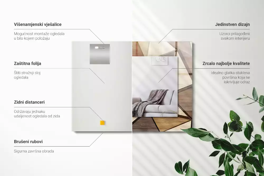 Rechthoekige spiegel met bedrukte lijst Houten geometrische patronen