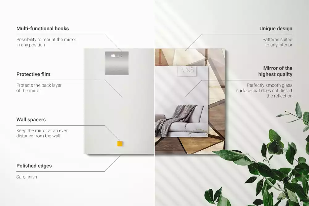 Rechthoekige spiegel met bedrukte lijst Houten geometrische patronen