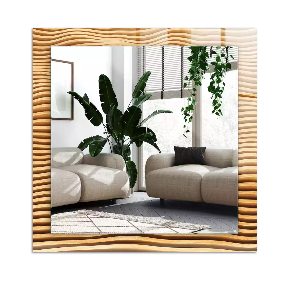 Rechthoekige spiegel met decoratie Houten golven
