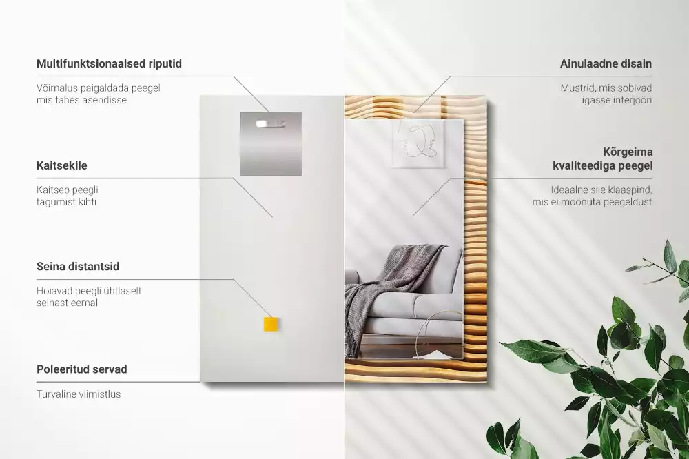 Rechthoekige spiegel met decoratie Houten golven