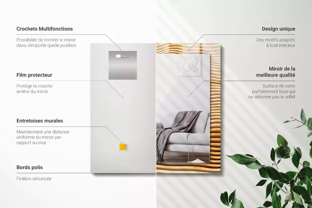 Rechthoekige spiegel met decoratie Houten golven