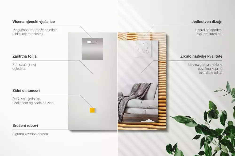 Rechthoekige spiegel met decoratie Houten golven