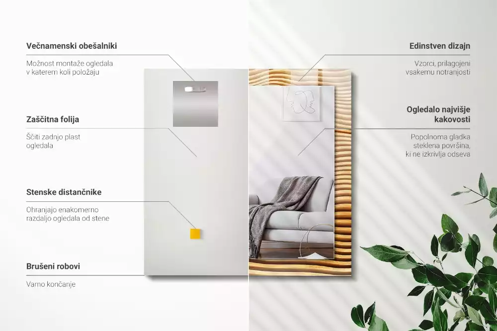 Rechthoekige spiegel met decoratie Houten golven