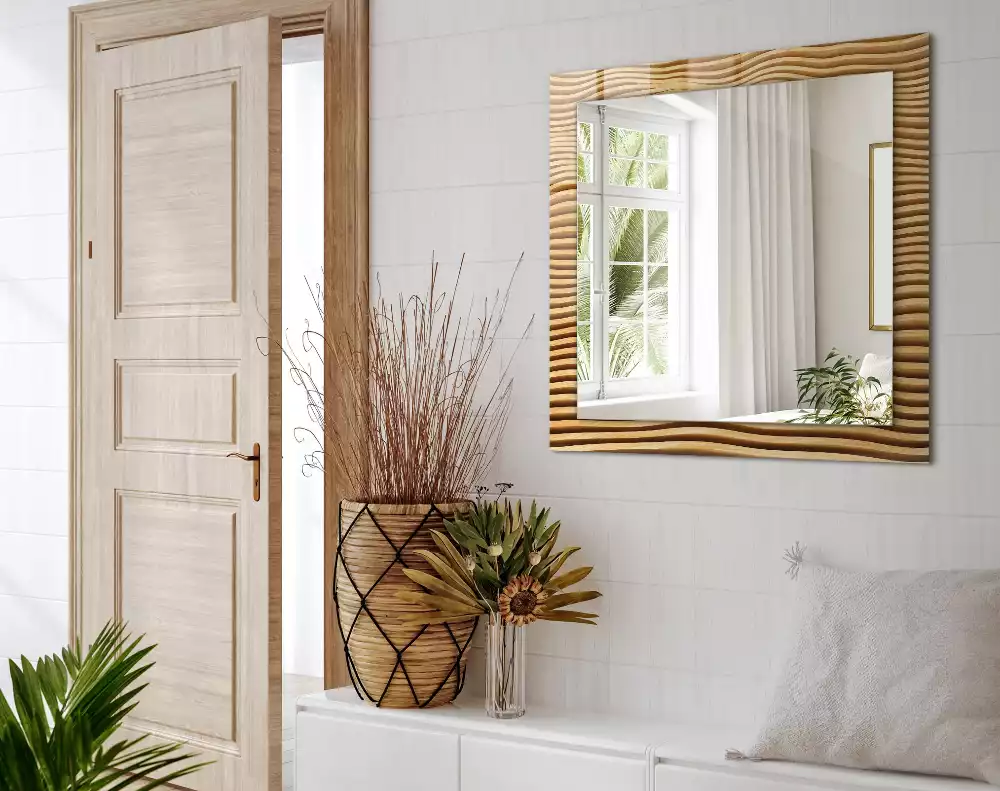 Rechthoekige spiegel met decoratie Houten golven