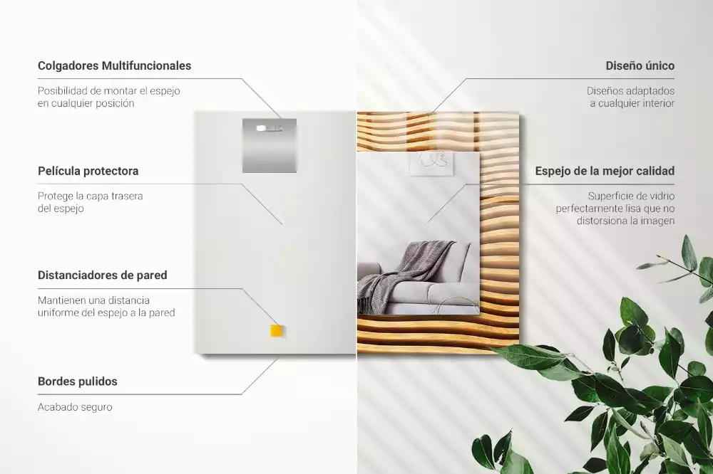 Rechthoekige spiegel met decoratie Houten golven