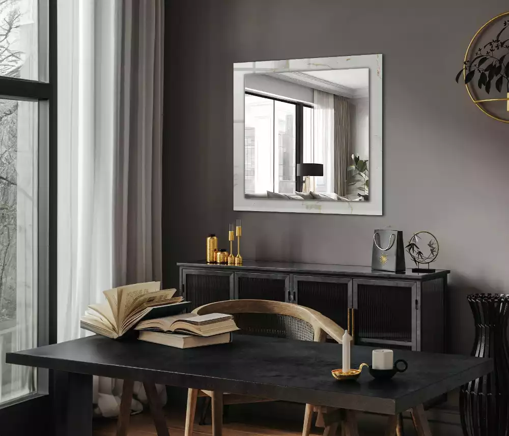 Rechthoekige spiegel lijst met print Wit marmerpatroon