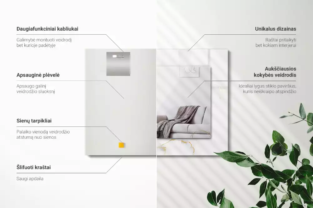 Rechthoekige spiegel lijst met print Wit marmerpatroon