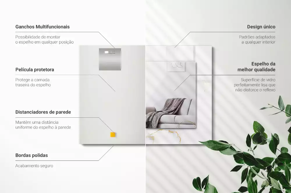 Rechthoekige spiegel lijst met print Wit marmerpatroon