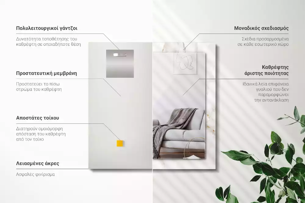 Rechthoekige spiegel met bedrukte lijst Wit marmerpatroon