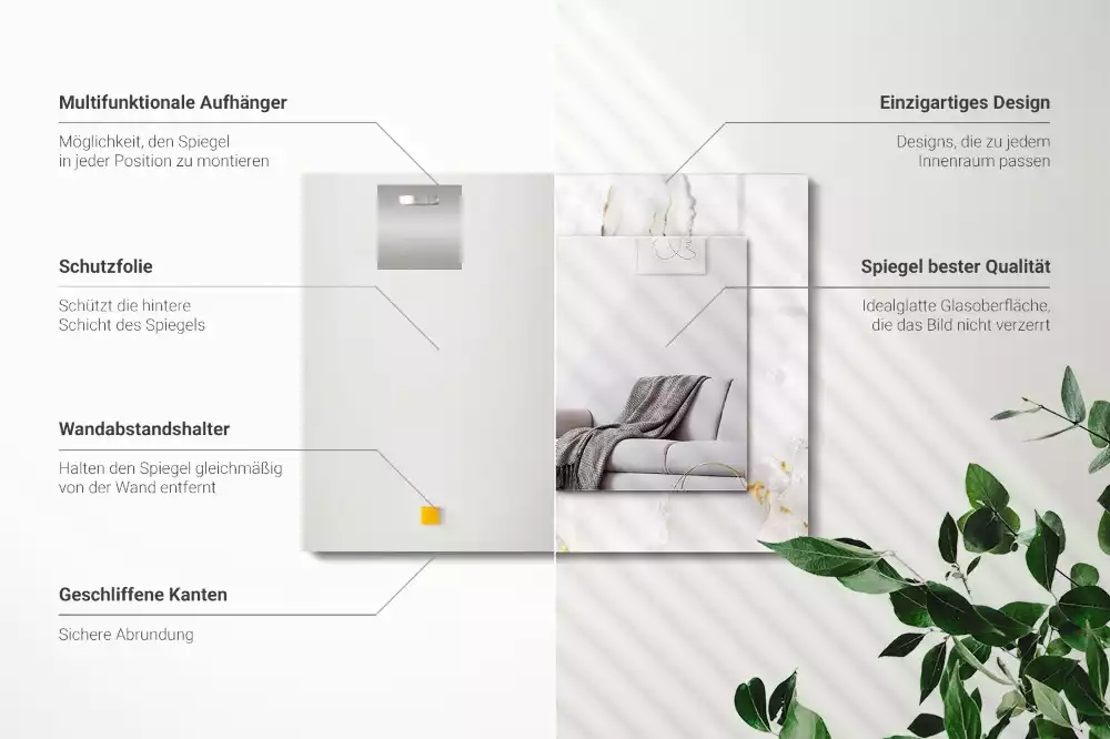 Rechthoekige spiegel met bedrukte lijst Wit marmerpatroon