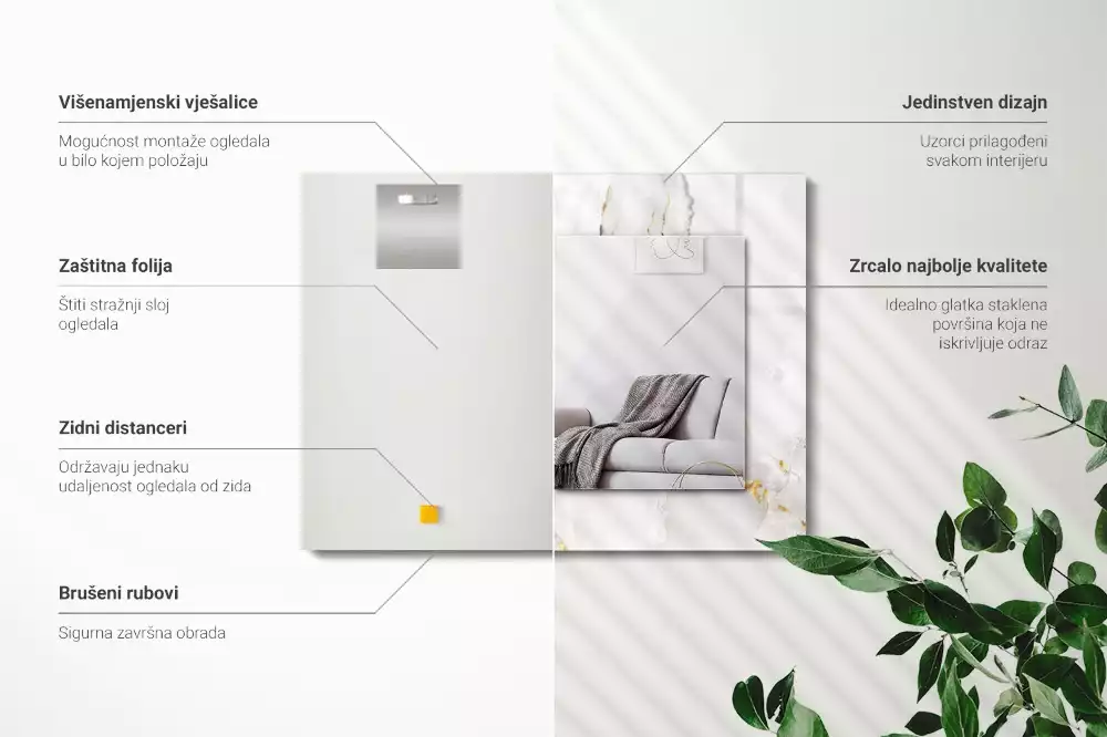 Rechthoekige spiegel met bedrukte lijst Wit marmerpatroon