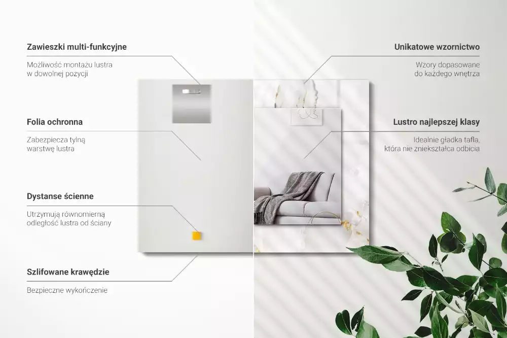 Rechthoekige spiegel met bedrukte lijst Wit marmerpatroon